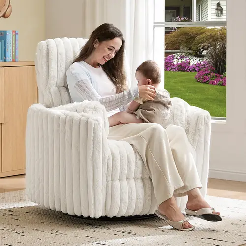 AMERLIFE Power Recliner Nursery Chair for Adults, Electric Swivel Rocking Glider with USB & Type-C, Soft Fabric Armchair with 2 Pillows, Cozy Reclining Sofa for Living Room, Bedroom[TikTokShopFallDealsForYou]