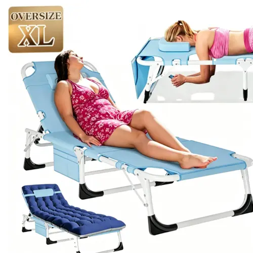 DoCred Heavy-Duty Oxford Fabric 3-in-1 Tanning Sun Lounger for Adults - 5+5 Adjustment System Portable Folding Sunbathing Chaise Lounge Recliner Chair, Outdoor Chairs for Poolside, Garden Use