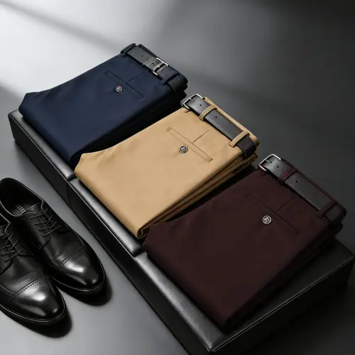 3- Pack Men's Business Casual Wrinkle- Resistant Smooth Straight-Leg Trousers, Ideal for Office & Daily Wear (belt Not Included)