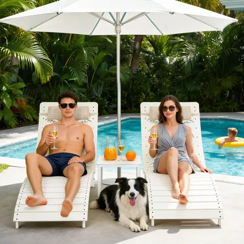【Summervibes】Comfy Adults' HDPE Tanning Pool Lounge Chairs Set (2/4/6), Ergonomic Outdoor Furniture Set with Adjustable Headrest, Carry Handle, 20000H UV Resistant Waterproof Tropical Palm Recliners for Sun Shelf
