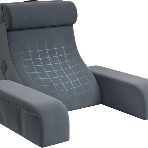 Raybee Reading Pillow for Sitting in Bed Adult, Dual Firmness 22" Back Pillow for Bed Sitting up with Armrests & Storage Pockets, Machine Washable Cover, Ergonomic Wedge Husband Pillow for Watching TV, Gaming, Working, Recovery, 5PCS, Grey