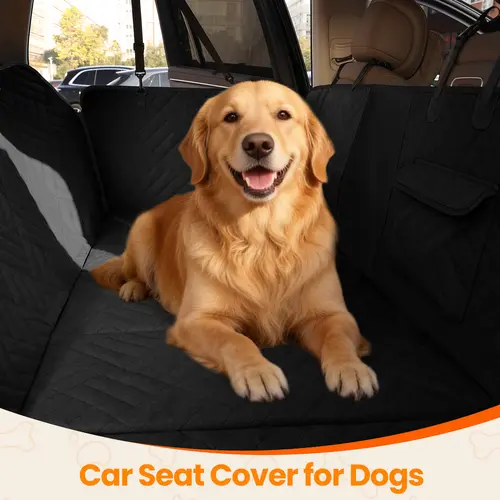 【familyfun】Cozila Waterproof Dog Car Back Seat Cover - 600D Tough Cover, Hard Bottom, Anti-Slip Fabric, Breathable Mesh Windows, Zipper, Easy to Clean, Geometric Design, Side Pockets for Treats, Fur & Dirt Shield, Fits Most Vehicles for Pet Lovers