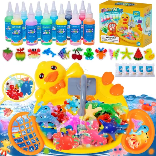 JoySpot Magic Water Elf Toy Set - Duck Pool DIY Gel Animals, 12 Paints, 12 Molds, Non-Toxic STEM Sensory Toy for Kids, Halloween Toy Gifts, Christmas Toy Gifts, Holiday Gifts