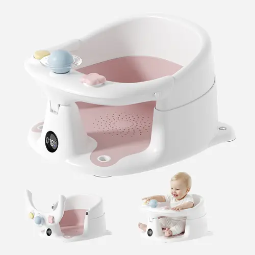 BabyBond Foldable Single Unisex Toddler Bathtub Seat for 6+ Months - Tub Seat with Built-in Thermometer, Strong Suction Cups, Sensory Rotating Balls, Sound Button, Non-Slip Comfort for Sitting-Up Infants, Mother's Day Gift,sohochic