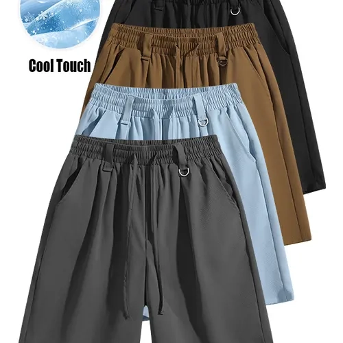 Men’s athletic shorts with pockets, summer ice silk beach shorts, cool-feel quick-dry sports casual shorts, lightweight basketball shorts, plus-size men’s clothing, solid-color shorts suitable for running and fitness.