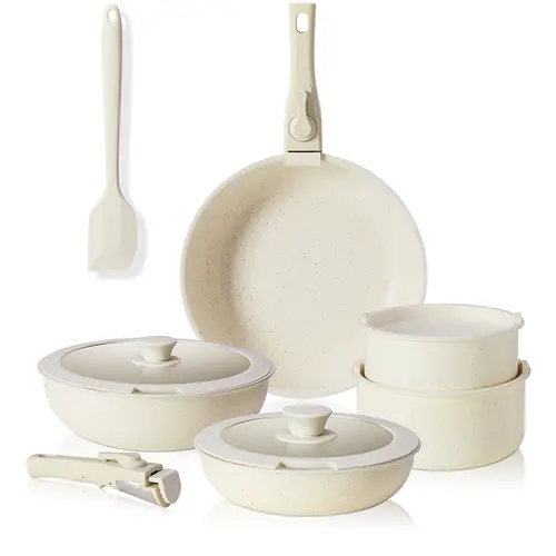 Sweetcrispy 12-Piece Granite Ceramic Nonstick Aluminum Cookware Set, Detachable Locking Handle, Stackable Induction Safe, Stain & Scratch-Resistant Bundle Cookware Set