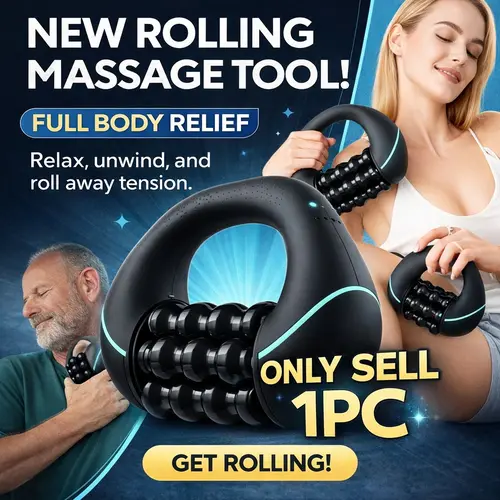 Handheld Electric Rolling Massager with Handle and Silicone Rollers, 3-Speed Rechargeable Self-Care Massager, Ergonomic Portable Body Roller for Neck, Shoulders, Arms, Legs, and Calves
