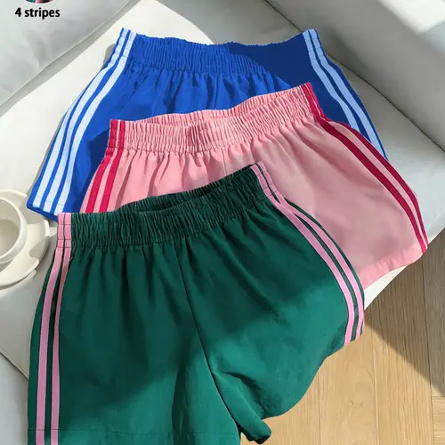 Women's Quick-Dry Breathable Sporty Shorts, Casual Loose-Fit Elastic Waist Summer Shorts, Y2K Fashion Stripe Pattern Home Wear, Sports Shorts, Casual Comfy Shorts