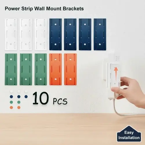 10 Pack Premium Adhesive Socket Mounts, Convenient Self-Adhesive Desktop Holder, Cable Management , Easy Installation Power Strip Holder, Socket  Rail office