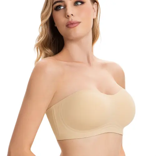 Lusait Women's Wire-Free Jelly Bra - Seamless, Padded, Fit, Hook-and-Eye Closure, Non-Slip Silicone Lining, Adjustable Straps, Strapless Support for Dresses, Backless Outfits (Mother's Day Gift Pick)
