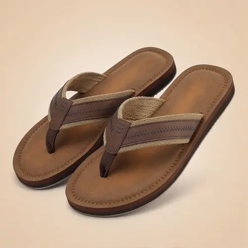 SHOESLOCKER Men's Casual Flip Flops - PU Slide-On Sandals, Non-Slip Ankle Walking Shoes, Wedge Beach & Summer Outdoor Footwear