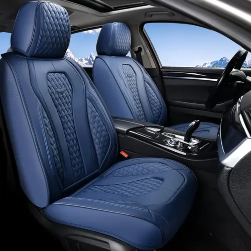 COVERADO Luxury Waterproof Automotive Seat Covers - 2-Piece Set Front Universal Leatherette (8839 Series) Geometric-Pattern Spill-Proof Protectors, Seat Covers for Cars, Aftermarket