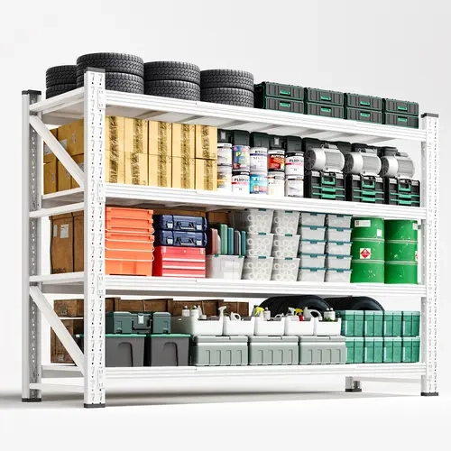 Letaya White Heavy-Duty Metal Adjustable 4-Tier Storage Shelf, 79" W Advanced Powder Coating Industrial Organizer, Outdoor-Indoor Home Supplies Rack for Shop, Garage Organization