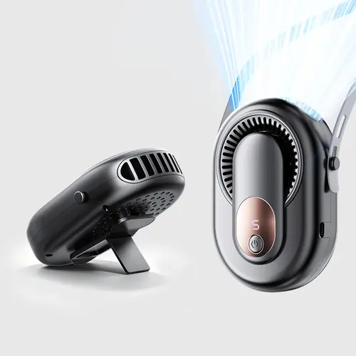 HOOYS Portable Leafless Waist Hanging Cordless Fan - 5 Speed USB Rechargeable Low Noise Cooling Device, Adjustable Wearable Silent USB & Mobile Fan for Travel, Outdoor Use