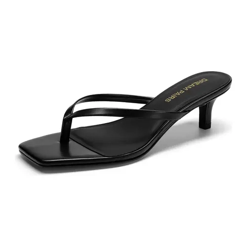 DREAM PAIRS Women's Minimalist Kitten Heel Flip-Flops - Square Toe, Thong Strap, Slip-On Sandal, 1.96in Low Heel Shoe, PU Foam Insole Cushioned Footwear for Summer Vacation, Casual Wear