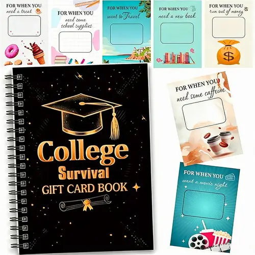 College Survival Gift Card Organizer - Spiral Album Notebooks, Modern Office Stationery for Students, Graduation Gifts, DIY Personalization, Versatile Use Supplies