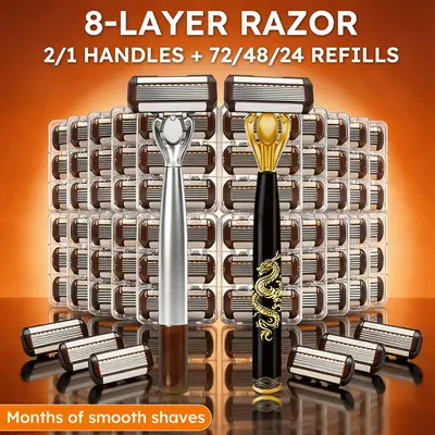 1/2 handle + 72/48/24 blade heads luxury shaving set | Features an eight-layer blade system paired with ergonomically designed handles, crafted with meticulous precision. It’s the ideal choice for grooming facial hair and sideburns and makes a perfect gif