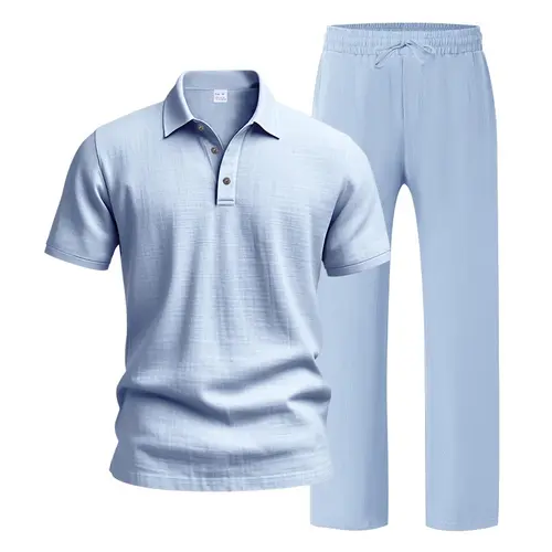 Men’s Linen Beach Two Piece Set, Casual Short Sleeve Button Down Shirt and Loose Long Pants Set, Lightweight Breathable Summer Outfit, Relaxed Fit Drawstring Loungewear for Vacation Travel Resort Daily Wear Comfortable Stylish