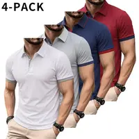 Men’s summer casual short-sleeve polo shirt, 4-pack; suitable for outdoor leisure sports, work outfits, and everyday wear; versatile men’s polo shirts; workwear; a great gift