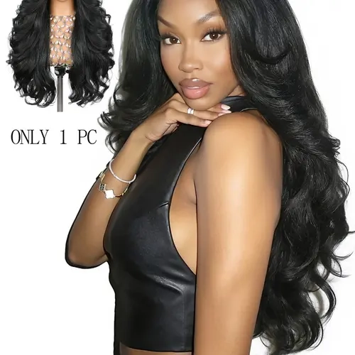 26 Inch Yaki Curly V Part Synthetic Half Wig, Glueless Flip Curls U Part Wavy Curly Wig, Natural Black for Black Women, Daily Party Use Curly Hair Wig