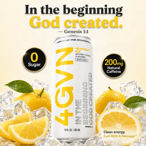 4GVN Christian Energy Drink – Heavenly Ice, 200mg Caffeine, Zero Sugar, L-Theanine, Sparkling Energy Drink for Believers