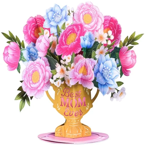 Paper Love 10x7 in 3D Floral Pop-Up Card - Office Stationery Keepsake, Home Decor, Mom Gifts, Best Mom Bouquet, Spacious Blank Interior
