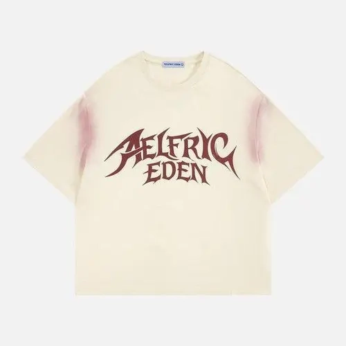 AELFRIC EDEN Men's Short-Sleeve Round Neck Casual Vintage Graphic Cotton T-Shirt - Unisex Gothic Streetwear Top with Boxy Washed Fit, Back-to-School 1st Day Outfits Print Tee