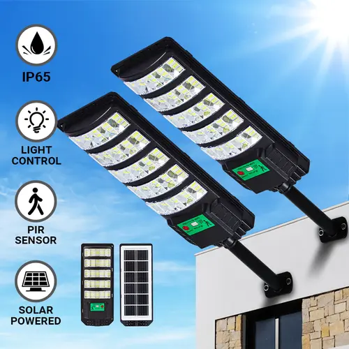 Qawtor Upgraded Solar Street Light Outdoor 5730 SMD LED 120LM/W Super Bright Monocrystalline Panel LiFePO4 Battery IP65 Waterproof for Yard Garden Street Garage