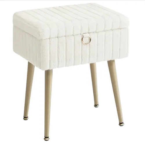 SONGMICS Modern Footstool, Multifunctional Rectangular Single-Person Vanity Stool with 440 lb Capacity, Plush Foam Large Seat, 2.7 gal Hidden Beauty Box with Removable Divider, Ring Handle, Metal Legs, Adjustable Feet, 11.8"d x 15.7"w x 19.7"h for Bedroom