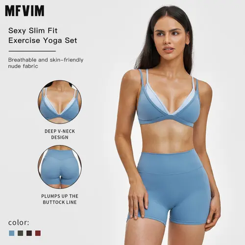 MFVIM women’s faux two-piece sports set featuring a bra top and high-waisted shorts—a casual, breathable, comfortable, seamless two-piece suitable for yoga, the gym, and running; women’s all-season activewear.,summerwins