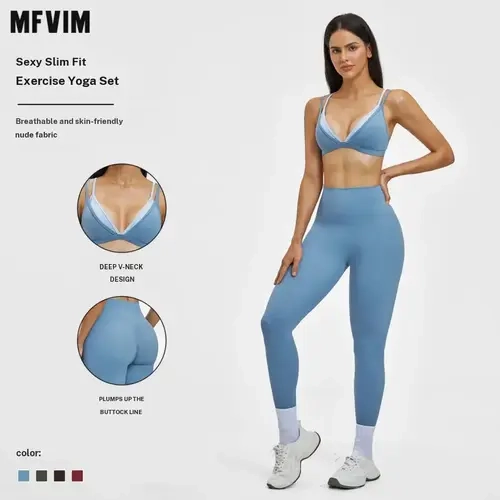 MFVIM Women’s Premium 2-Piece Gym Set - Quick Dry Sports Bra, High Waisted Backless Athletic Leggings, Breathable Snug Fit Fabric for Yoga, Running, Workout Running Outfits, Fitness Activewear, Matching Women’s Workout Sets