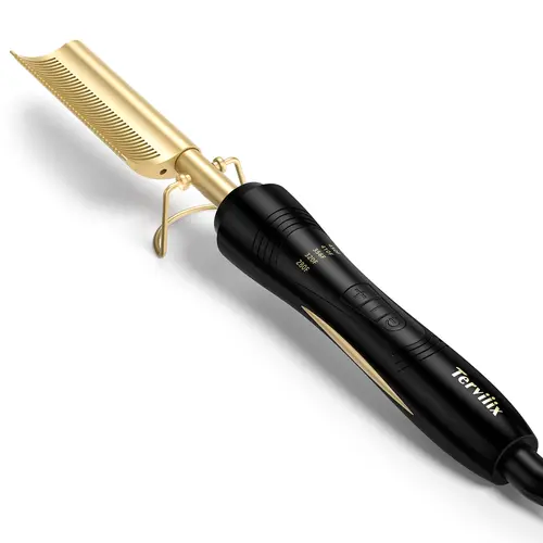 Terviiix Corded Plug-Powered Heated Hair Straightener for Black Adults - Argan Oil Infused, Ceramic Coated, Curved Teeth, Detangling, Frizz Control, Smart Temp Control, 5 Heat Settings, 110v-220v, Up to 450°F, Salon Grade Tool for All Hair Types