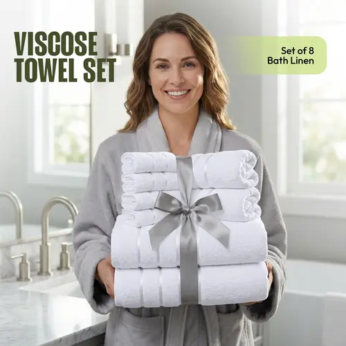 Premium Modern Stripe 8-Piece Cotton Blend Towel Set - 2 Bath, 2 Hand, 4 Washcloths, 600 GSM Soft Absorbent Natural Fiber Linens, Easy to Care for Multi-Piece Bathroom Towel Sets