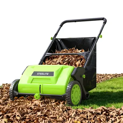 STEELITE 21-Inch Leaf & Grass Collector, Manual Push Lawn Sweeper for Grass Clippings, Leaves & Debris, Yard Sweeper with Height Adjustment & Large Collection Hopper