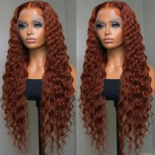 Bling Hair Human Hair Lace Front Wig for Females - 13x4/13x6 Cowboy Copper Deep Wave, Ginger, 13x6 HD Frontal, Pre-Plucked Natural Hairline, Heat Resistant, Back to School, Deep Wave Wig, Ginger Wig