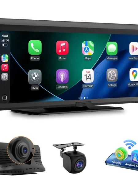 【HiEHA | DealsForYouDays】2026 8.14" Wireless CarPlay Touch Screen Dash Cam, 2K Front & 1080P Backup Camera, Android Auto/Bluetooth/GPS/Mirror Link, Universal Car Stereo Receiver Dashcam HD