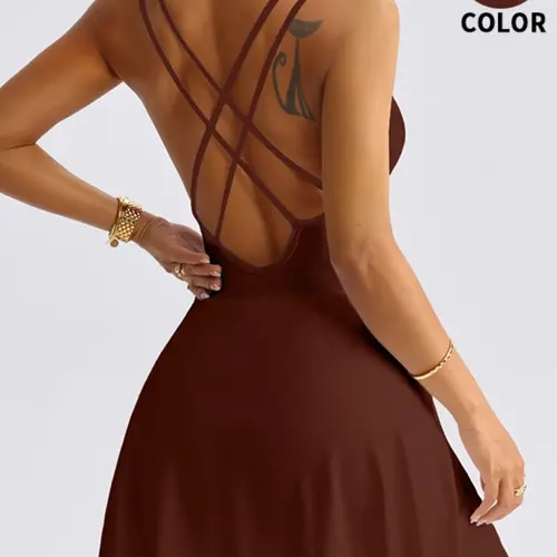 Women's Summer Sporty Gym Dress with Built-in Shorts, Fashionable Above-the-Knee Active Dress, Athleisure Workout Dress, Workout Exercise Dress, Fitness Workout Dress, Suitable for All Seasons Wear