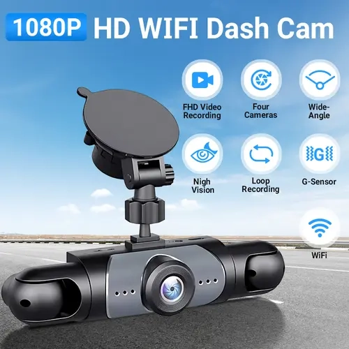 Nuokaiqi 4-Lens Full View Car DVR Dashcam with 4-Lens Technology, 32GB Built-in Storage, Wi-Fi Car Dashcam Function, App Control, IPS Screen, Full-Scene Record for 2026 Smart Vehicles
