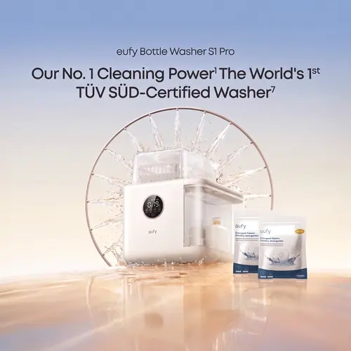 eufy Baby Bottle Washer S1 Pro & S1 - Built-in Water Softener, 3D HydroBlast Washer, 212°F Steam Sterilizer, Fast Dryer, 10-Bottle Capacity, Smart App Control, Hands-Free, FSA-HSA Eligible, 360-Degree Clean, 0-3 Months Use, 72-Hour Temperature Retention.