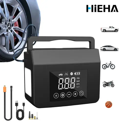 【HiEHA】2026 Cordless Digital Automotive Tire Inflator 3-in-1 Tool for 12V Vehicles - 2500A Cranking Current Cold Start Jump Starter, 8000mAh 150PSI Power Bank, LED Flashlight SOS Light, Auto Shut-Off, Car Repair Accessory