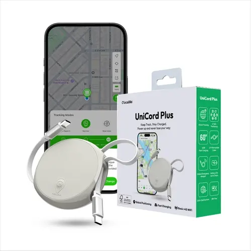 GlocalMe UniCord Plus 3-in-1 4G Device - Hidden GPS Tracker (Vehicle/Luggage), Cellular Real-Time Tracking, Geo-Fence, 60W Retractable USB C Fast Charging Cable, 2ft Reach, Emergency WiFi Hotspot, Android & iOS Compatible, for Road Trips