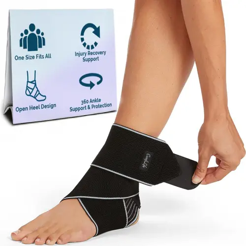 ComfiLife Unisex-Adult Orthopedic Healthcare Ankle Brace - 2.12oz Nylon Adjustable Compression Wrap, Breathable Support Sleeve, Plantar Fascia Aid, Stabilizing & Soothing Relief Supports, Knee Ice Pack Compatible, Prop 65 Safe, Universal 1 Size for Adults
