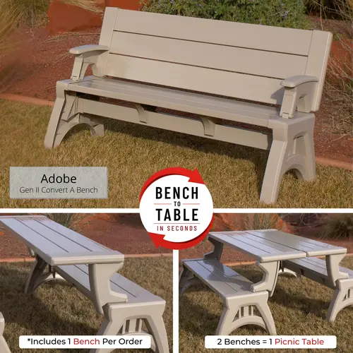 Convert A Bench Gen II XL Designer Series 2-in-1 Outdoor Convertible Bench to Picnic Table | Space-Saving, Weather-Resistant Patio Furniture for Yard, Deck, Garden | Easy Assembly & Durable - 1 Bench/Order