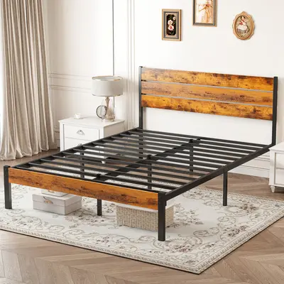 Bed Frame with Headboard, 800LBS Mattress Foundation with All Sturdy Metal Support, Under Bed Storage, No Box Spring Needed, Easy Assembly