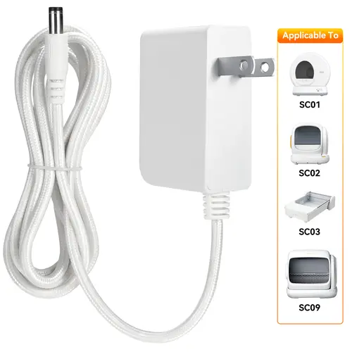 Meowant Automatic Litter Box Adapter 12V AC/DC for MW-SC01/SC02/SC03/SC09/SC10 Self-Cleaning Cat Litter Box Power Supply Cord Cable Charger with Safety Protection and 12 Months Warranty, Power Adapter, Charging, 2.5 X 3 X 2.5 Inches