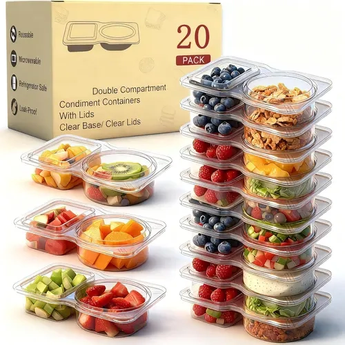 AISOON 20-Pack PP5 Plastic Reusable Food Storage Containers with Lids - BPA-Free Double-Compartment Leakproof Kitchen Gadgets, Microwave-Safe Freezer-Safe for Kids’ School Lunchboxes, 20-Pack Value Container & Lid Food Storage