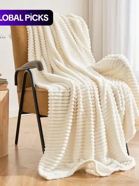 Fleece Throw Blanket, 3D Ribbed Jacquard, Soft Plush Lightweight Blanket, Cozy & Warm Decorative Throw for Couch, Bed & Sofa #GLOBAL PICKS