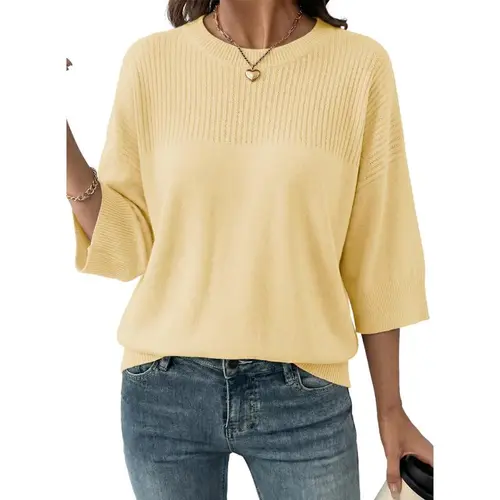 Dokotoo Womens Half Sleeve Casual Oversized Trendy Sweaters Crewneck Cropped Sweater Knit Tops