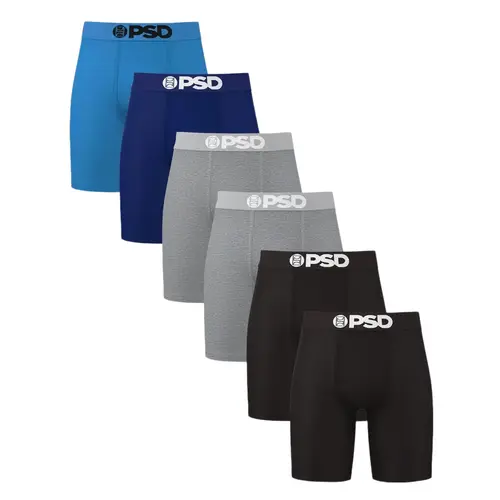 PSD Mens Navy Core Boxer Brief 6 Pack - Standard Length 7 Inch Inseam, Soft and Breathable Cotton Fabric