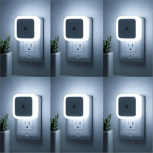 6-Pack Compact Wall Plug-in LED Night Lights with Dusk-to-Dawn Sensor, 0.5W AC Power Supply 85V-220V Energy-Saving Ambient Indoor Lighting Fixture, Easy Setup Long-Lasting for Bedroom Home Improvement